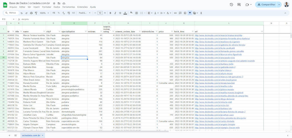 converter para tabelas google sheets