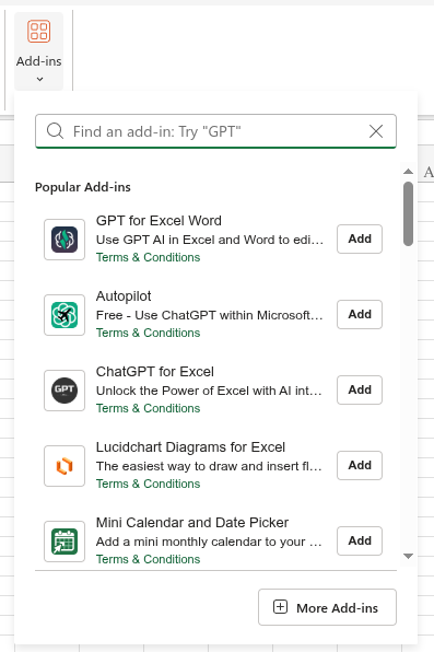 excel extensoes addins