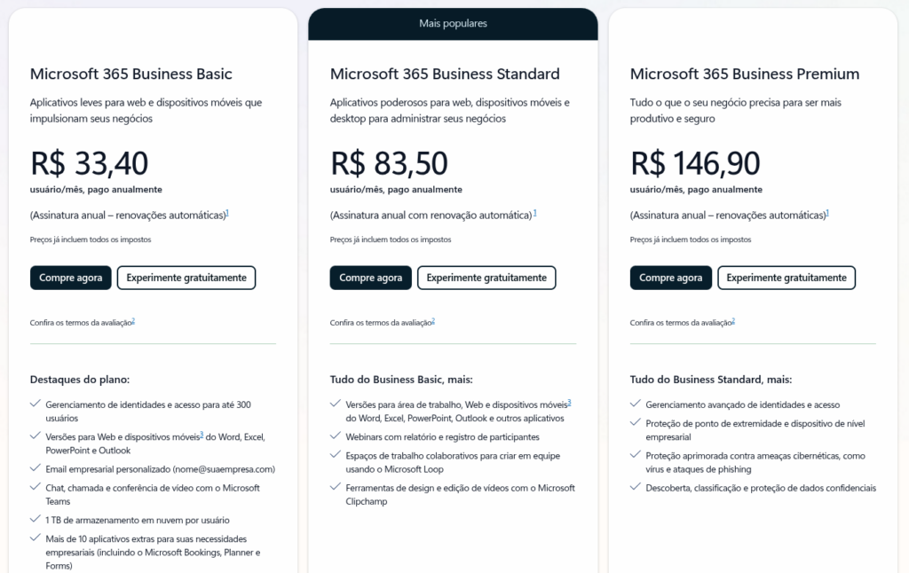 microsoft 365 planos brasil 09 2025