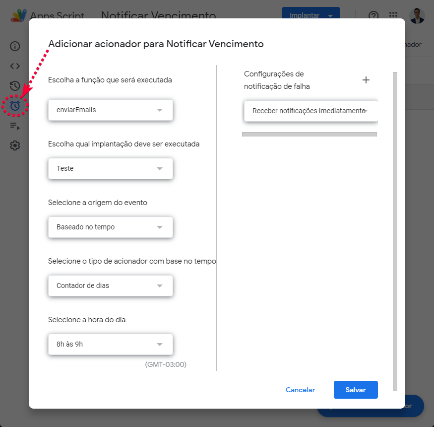 usando acionador automatizar google sheets