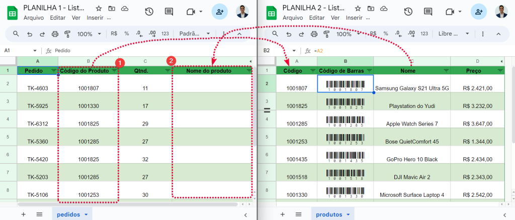 PROCV com IMPORTRANGE googlesheets