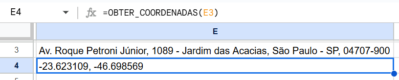 funcao obter coordenadas apps script