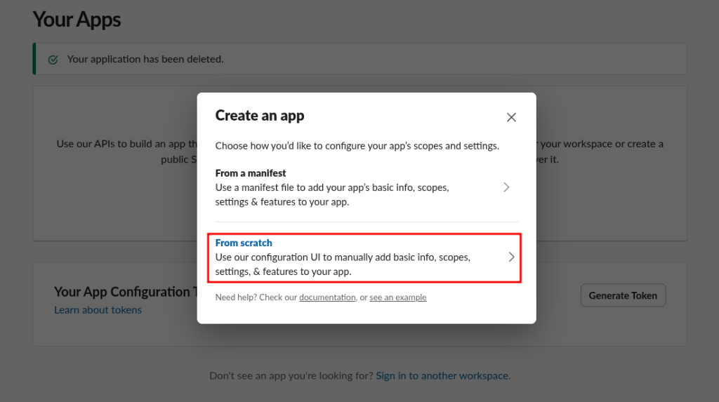 create an app from scratch slack