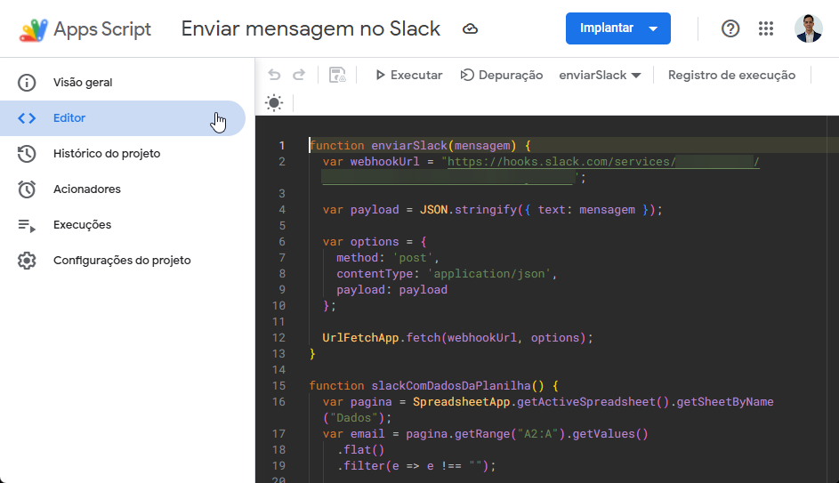 Aprender Google Apps Script - exemplo de script