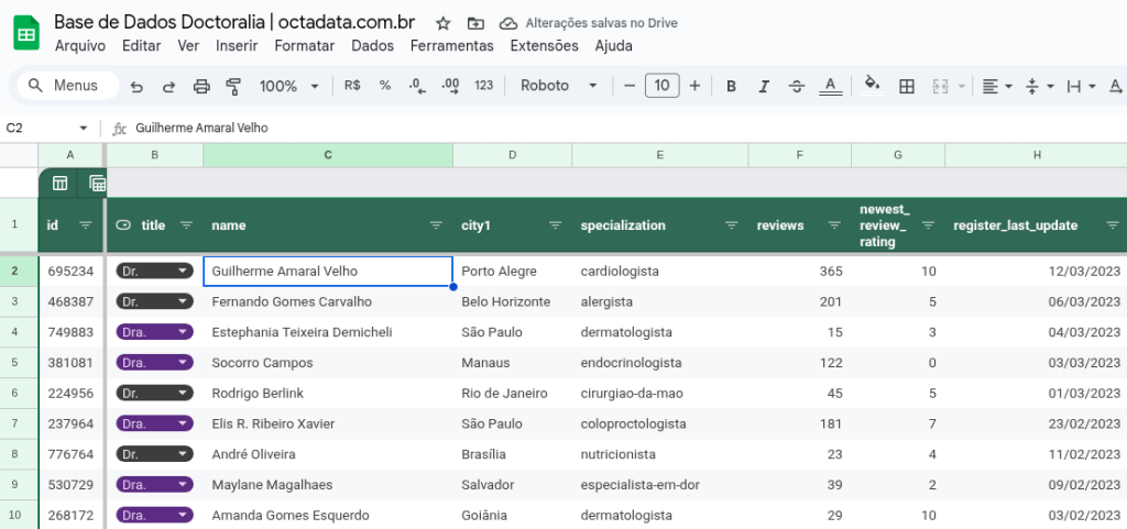 base de dados amostra aleatoria