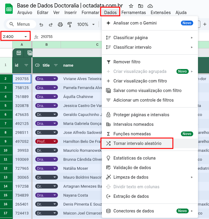 Obtendo uma amostra de dados aleatória simples