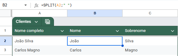 SPLIT - Separar textos no Google Sheets
