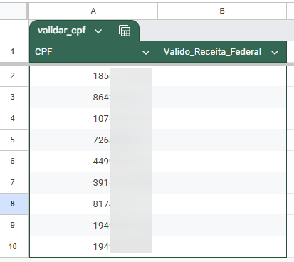 lista cpf google sheets