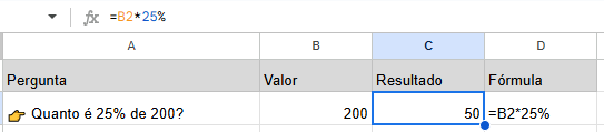 porcentagem google sheets exemplo 1