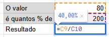 porcentagem google sheets exemplo 2