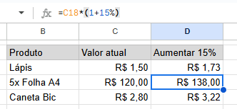 porcentagem google sheets exemplo 3