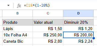 porcentagem google sheets exemplo 4