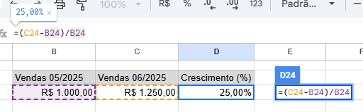 porcentagem google sheets exemplo 5