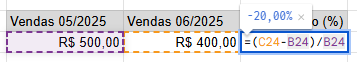porcentagem google sheets exemplo 6