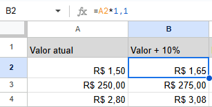 porcentagem google sheets exemplo 8