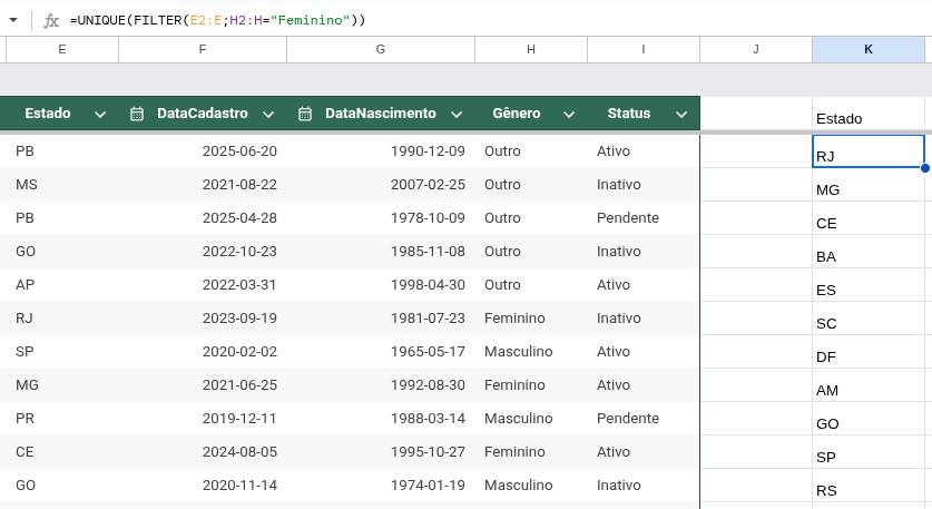 unique google sheets 2