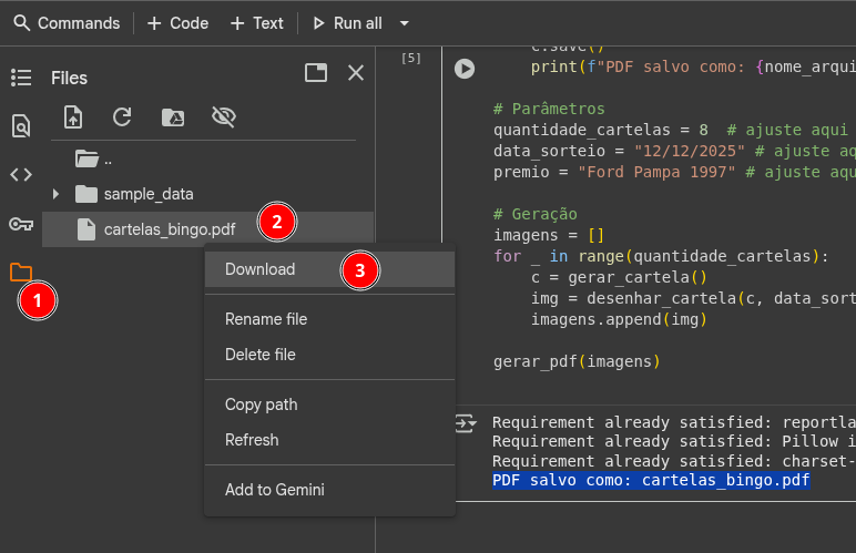 baixando cartela bingo python colab pdf