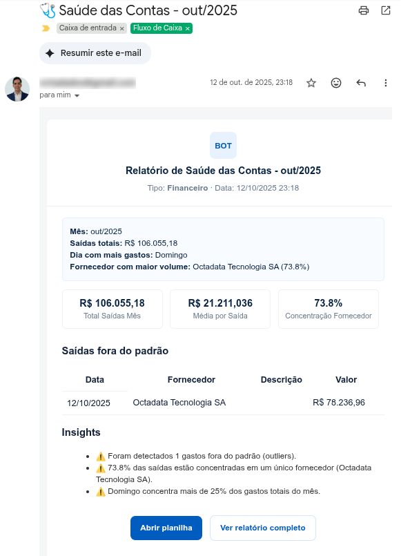 automacao saude da contas fluxo de