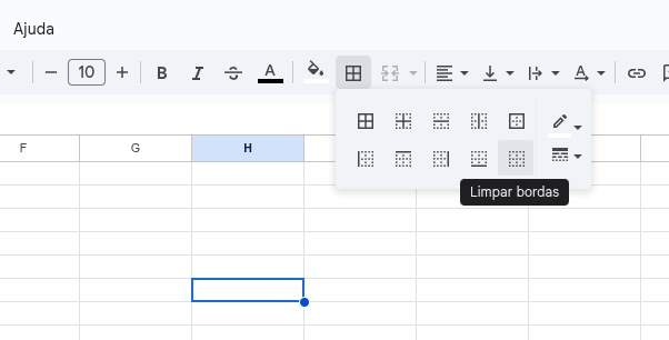 limpar bordas google sheets