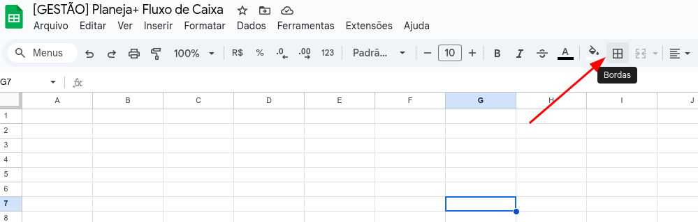 menu bordas remover linhas de grade google sheets