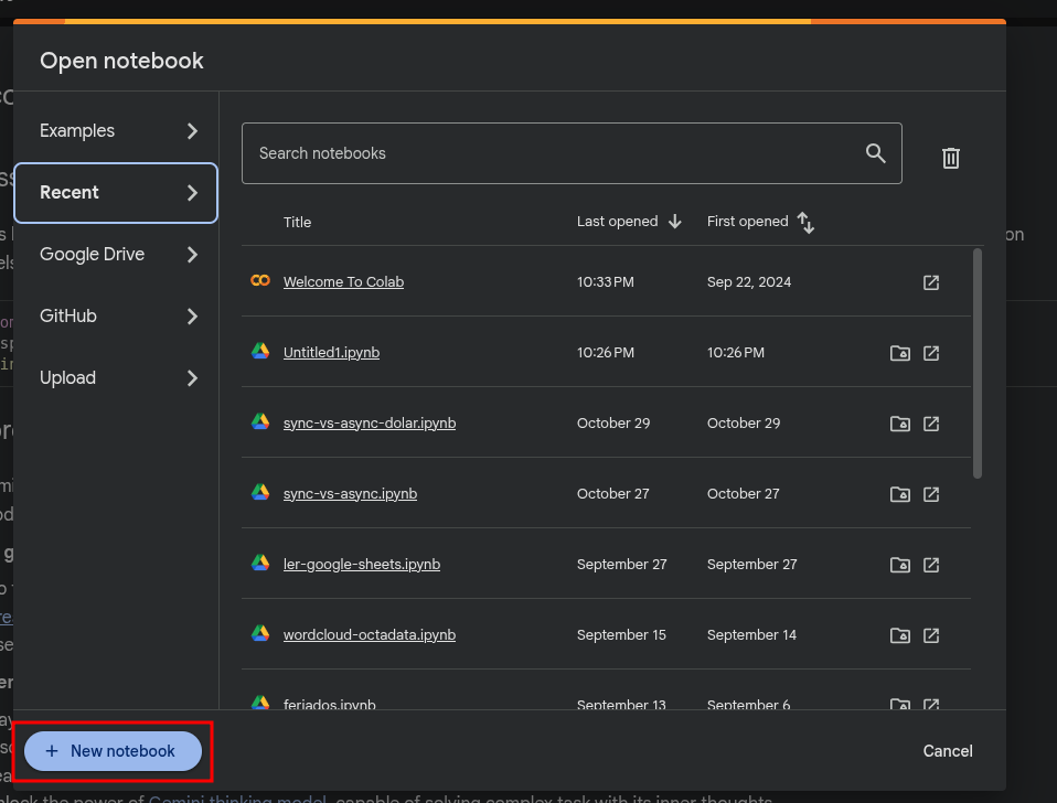 google colab interface inicial 1