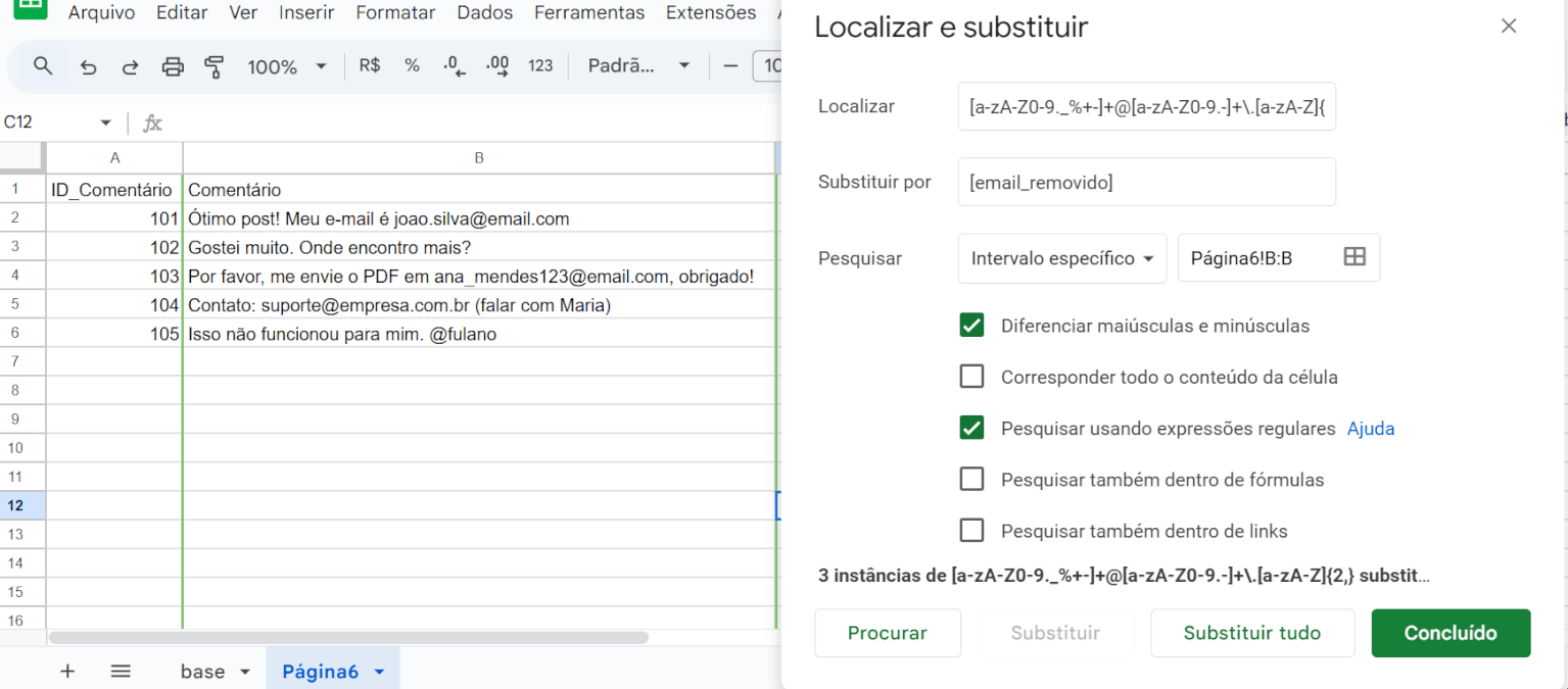 Como Localizar e substituir no Google Sheets