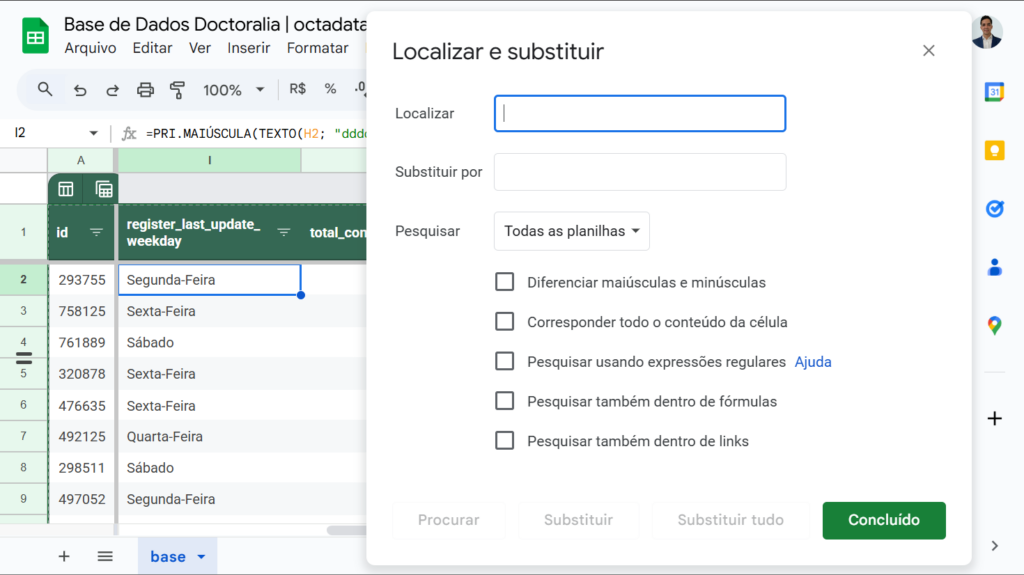localizar e substituir google sheets