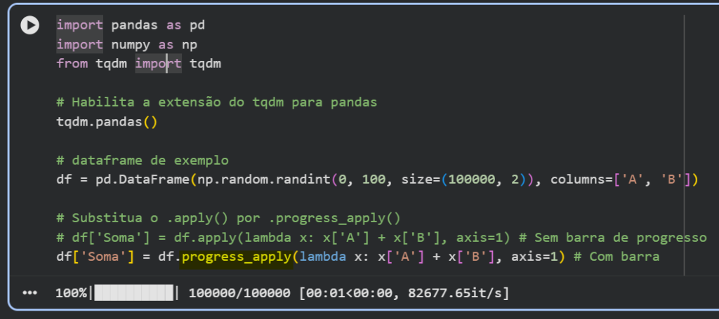 tqdm exemplo progress apply python