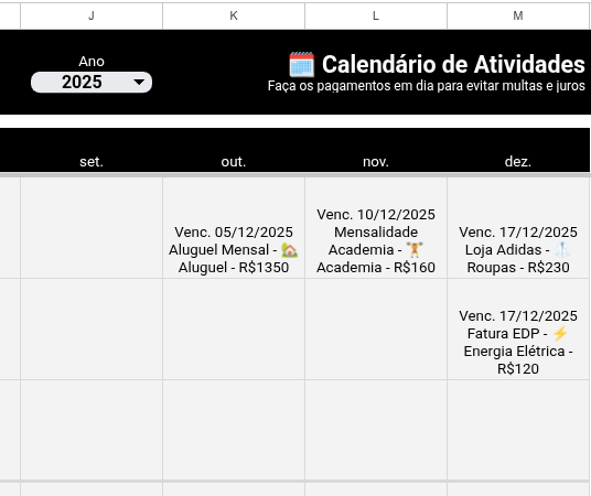 calendario pendencias pagamentos finsheets google sheets