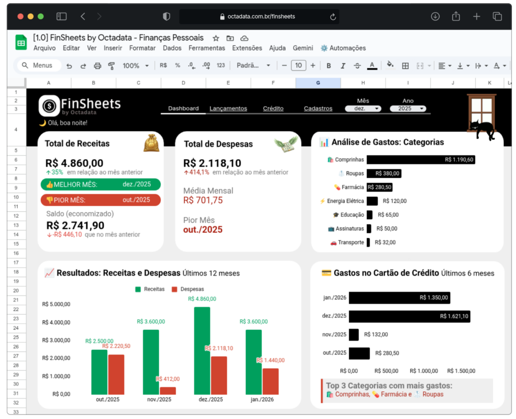 A melhor planilha de finanças pessoais para Google Sheets - FinSheets