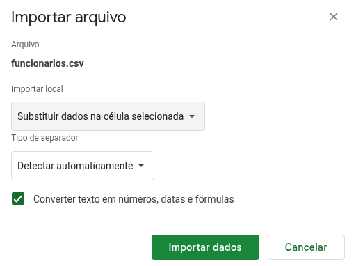 menu importar google sheets configs importacao csv