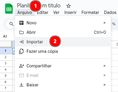 menu importar google sheets csv