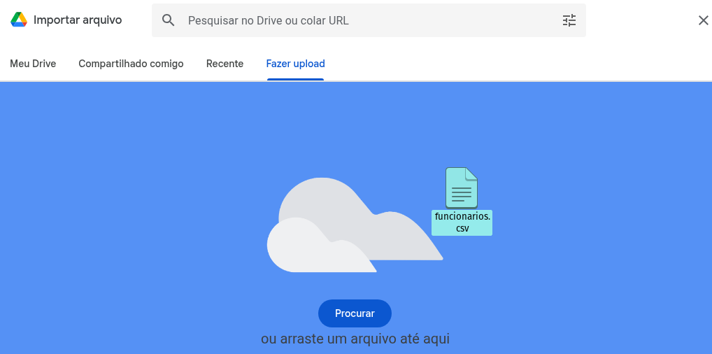 menu importar google sheets enviando csv