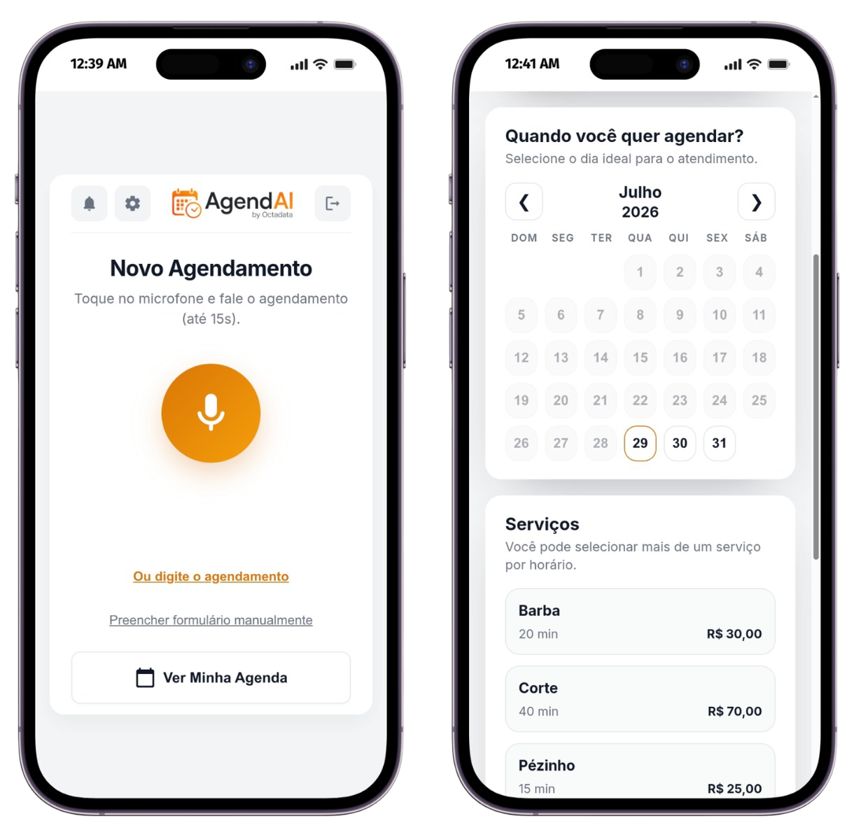 Visualização do app interno e agenda pública