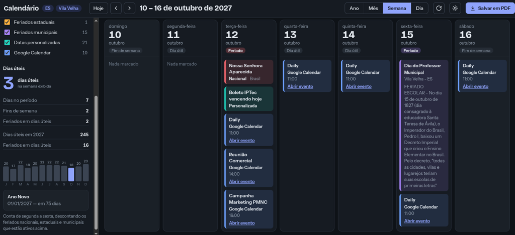 calendario 2027 agenda semanal
